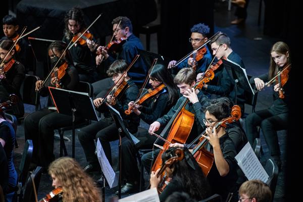 Students performing at the 2023-2024 All County Orchestra Concert